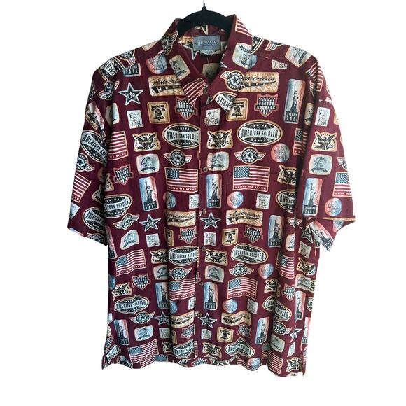 High Seas Trading Co Shirt Men's Red Short Sleeve Flags Soldier VTG Size XL - Picture 1 of 8